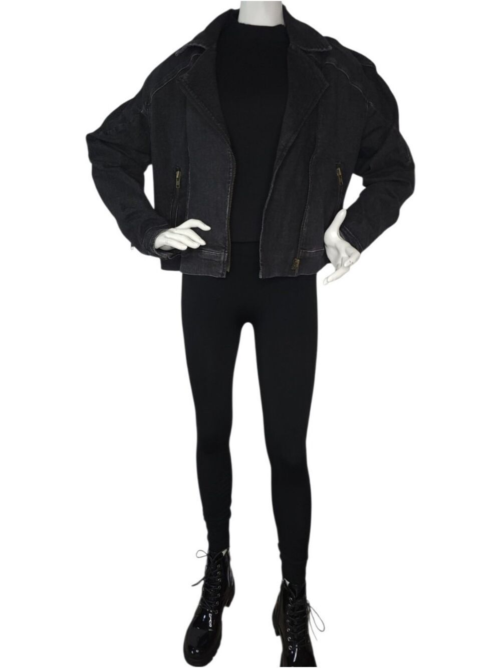 Judy Blue Black Denim Moto Jacket Size Large NWT Zip Biker